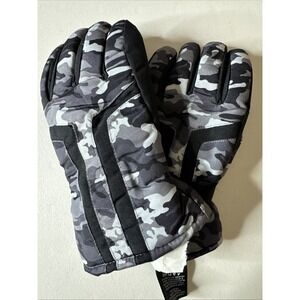 Swiss Tech Boys Ski Gloves Size L/XL Waterproof Black Gray Camo Gloves NWT